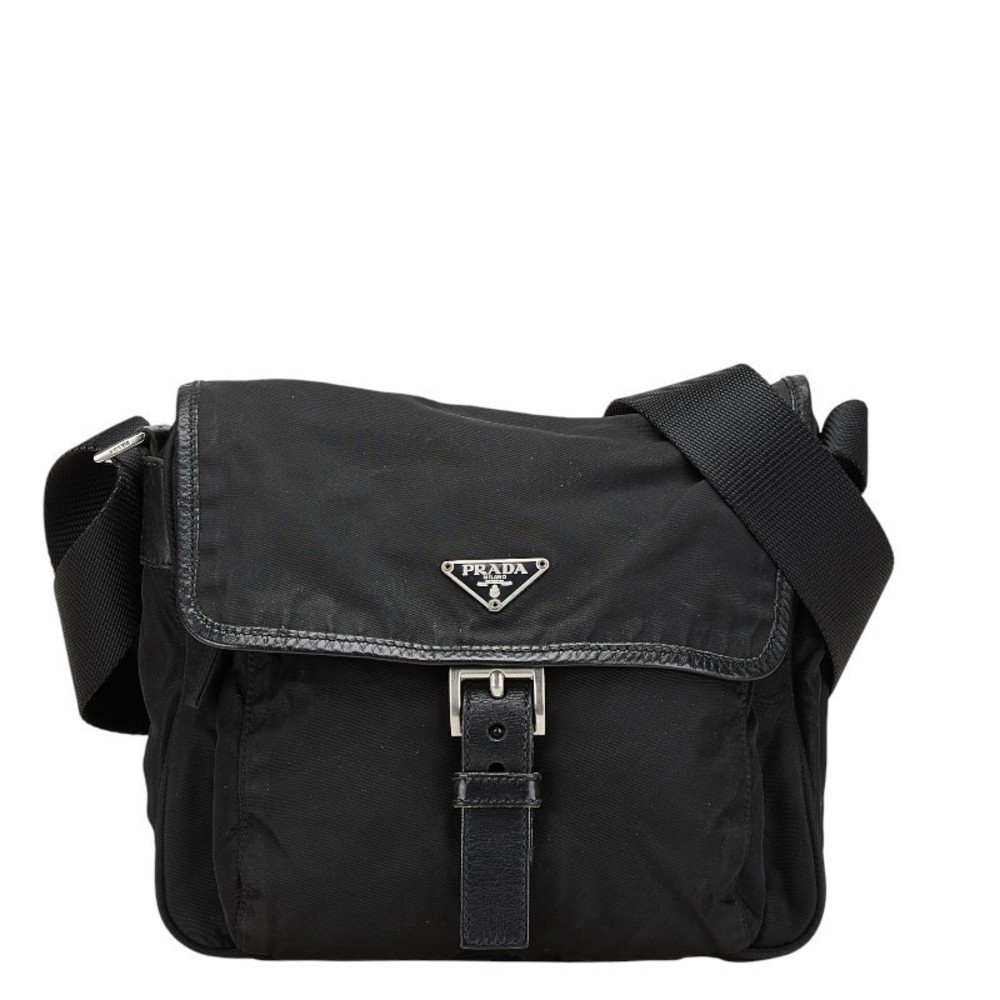 Prada Triangular Black Leather Nylon Crossbody - image 1